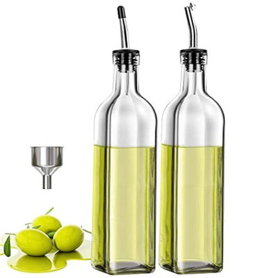 Szklana ciemnozielona butelka z olejem kuchennym z rurką z nierdzewnej stali kwadratowa 500 ml 2 sztuk