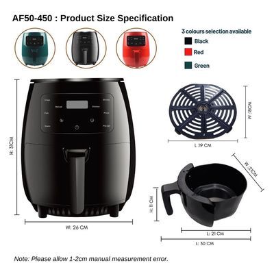 4.5/6L pojemność Fryer powietrzny do smażenia żywności bez oleju One Touch Digital Control
