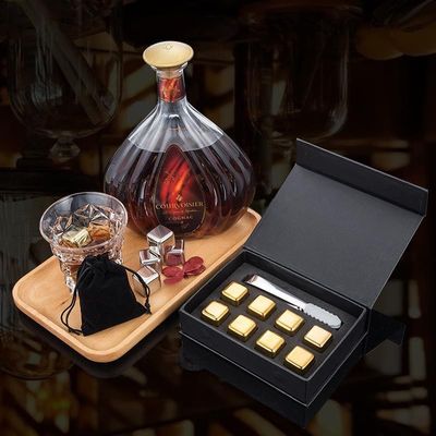 Design Whiskey Ice Stone Set 8 sztuk kostek ze stali nierdzewnej z pudełkiem podarunkowym Tong And EVA