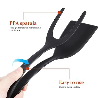2 w 1 Spatula Tong do narzędzia do gotowania Czarne jajko Flipper Tong naleśniki Ryby francuskie tosty