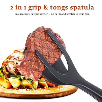 2 w 1 Spatula Tong do narzędzia do gotowania Czarne jajko Flipper Tong naleśniki Ryby francuskie tosty