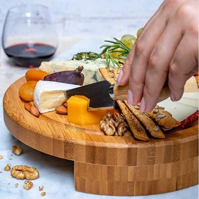 Małe Bamboo Meat Charcuterie Cheese Board with Knives Custom Logo Okrągłe stoiska do pizzy