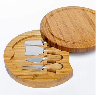 Małe Bamboo Meat Charcuterie Cheese Board with Knives Custom Logo Okrągłe stoiska do pizzy