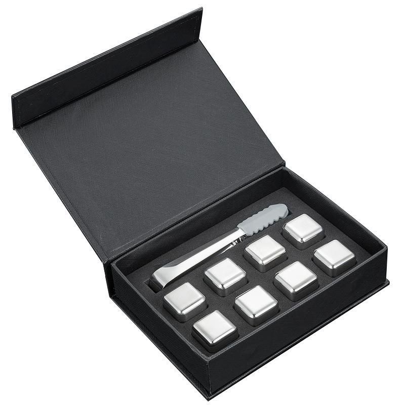Design Whiskey Ice Stone Set 8 sztuk kostek ze stali nierdzewnej z pudełkiem podarunkowym Tong And EVA